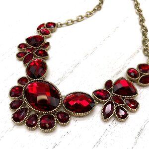 Vintage Stye Red Gemstone Statement Necklace Gold Chain by Napier